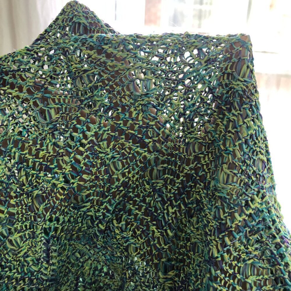 Vintage 90s Gantos Blue Open Knit Cardigan Sweater Medium Artsy Boho - Picture 10 of 14